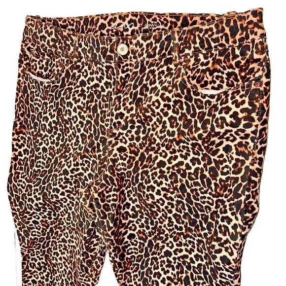 INC Skinny Jeans Womens 16 Cheetah Print Stretch 5-Pocket Denim Copper Button - Picture 10 of 16